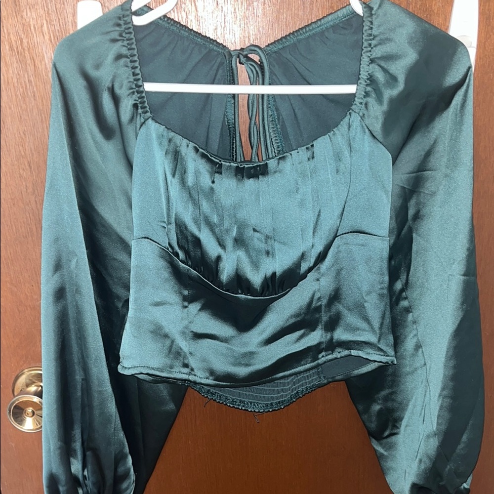 Elegant Green Satin Women's Top